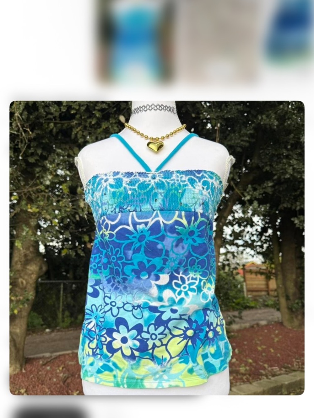 Justice Blue & Aqua Floral Smocked Tank